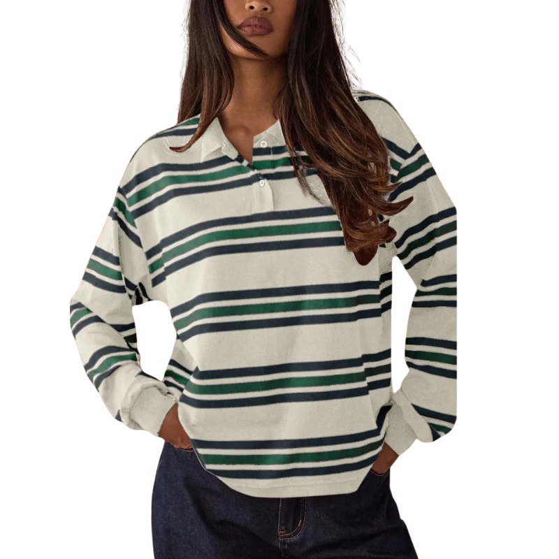 Céleste | Striped Collared Long Sleeve Top