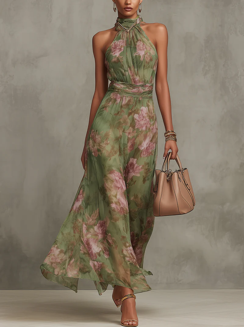 Jaycee | Halter Maxi Dress Watercolor Floral