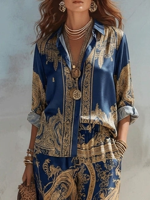 Lauryn | Two-Piece Set, Navy Baroque Print