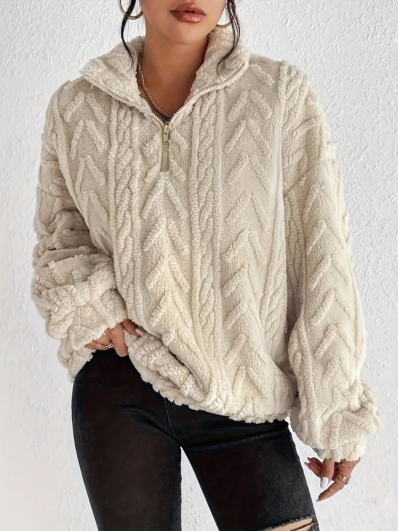 Elara | Cable-Knit Fleece Half-Zip Sweater
