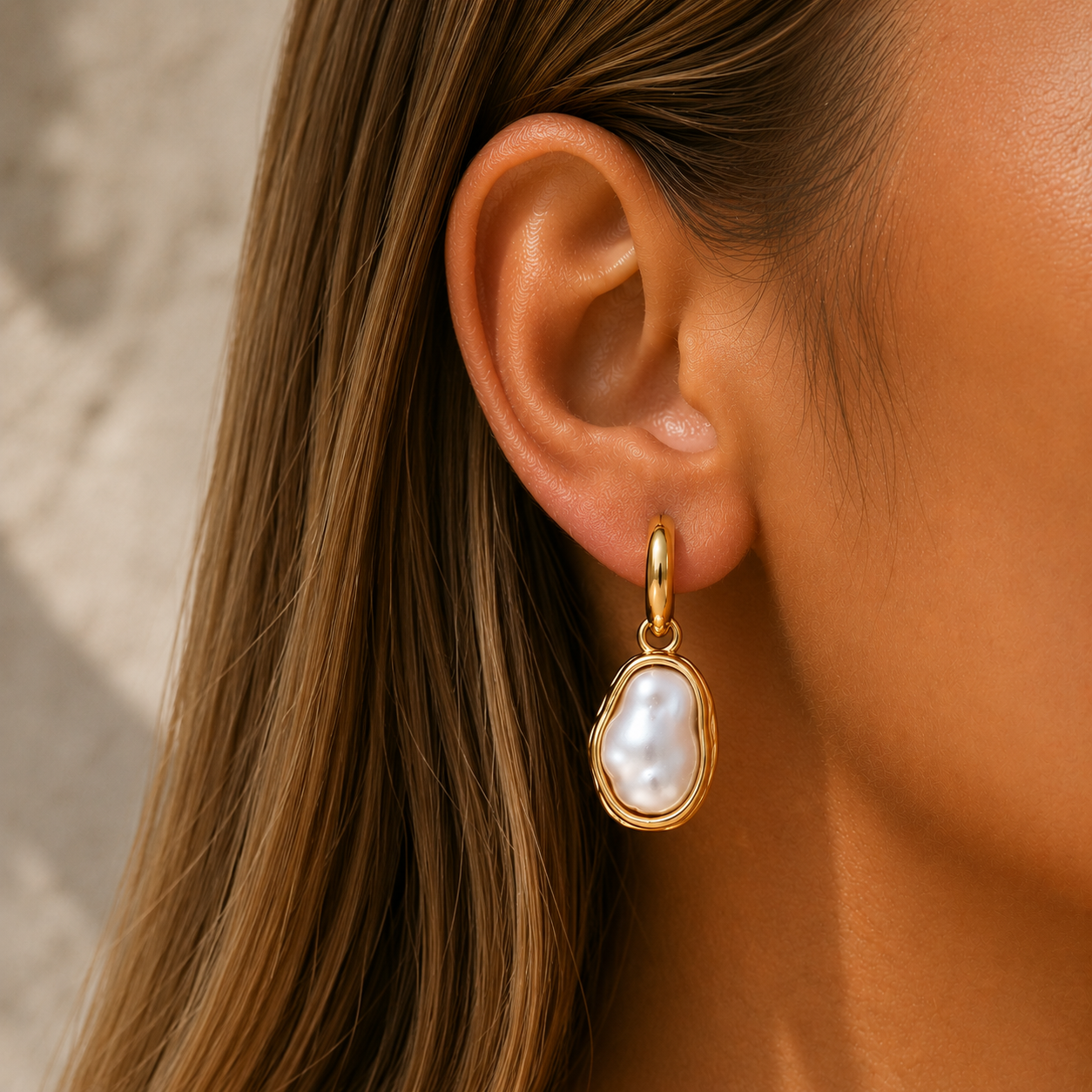 Stephanie | Pearl & Gold Hoop Earrings