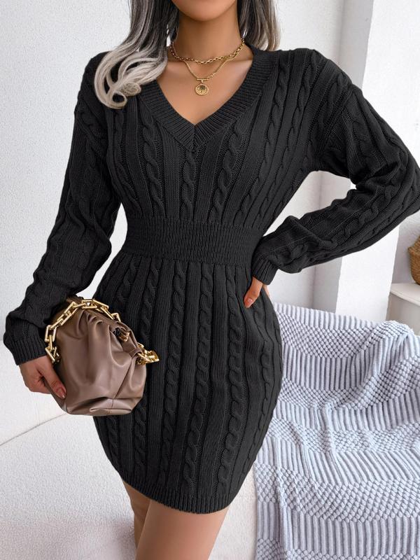 Holly | Cable Knit V-Neck Sweater Dress