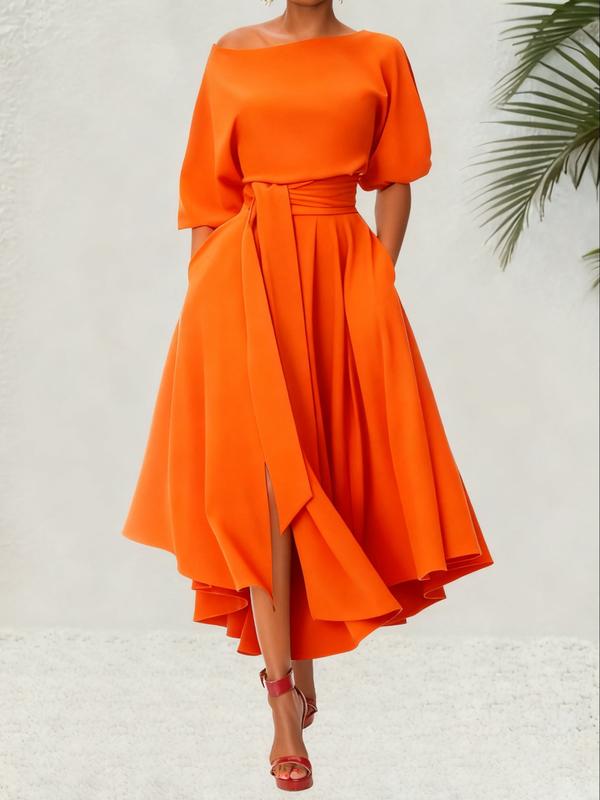 Céleste | Belted Bishop Sleeve A-Line Dress