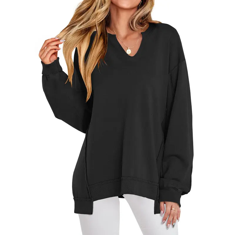 Camille | Oversized V-Neck Lightweight Sweatshirt