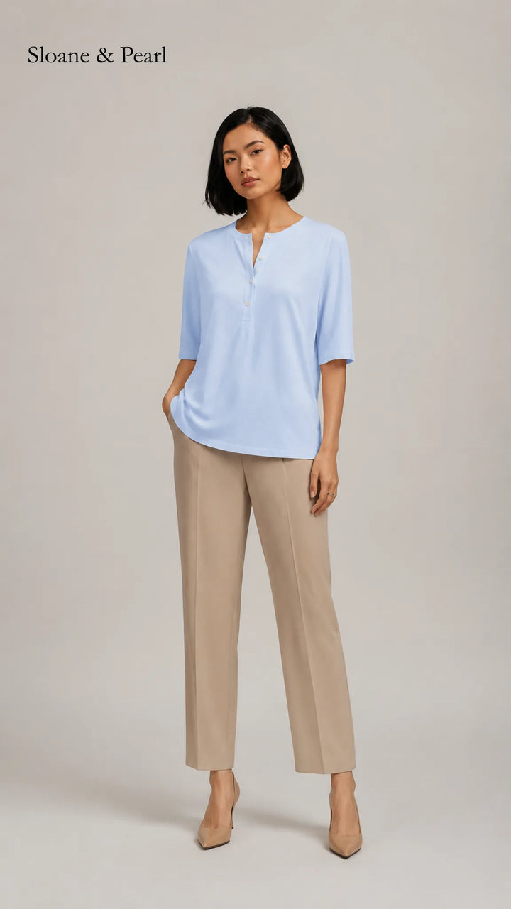 Liana | Cotton Henley Top With Button Detail