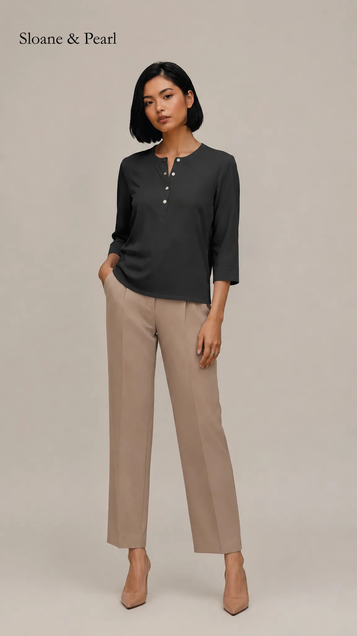Liana | Cotton Henley Top With Button Detail