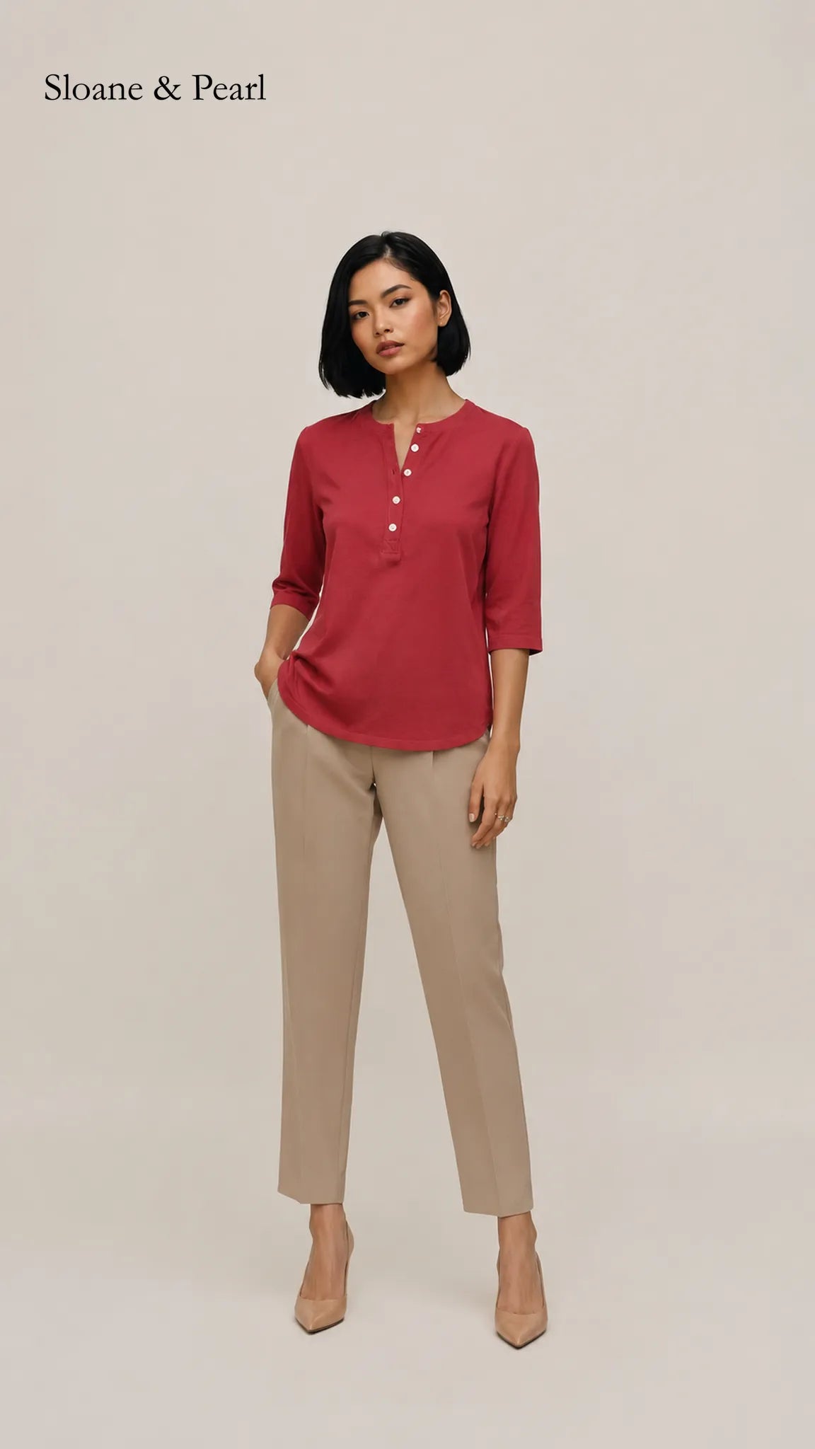 Liana | Cotton Henley Top With Button Detail