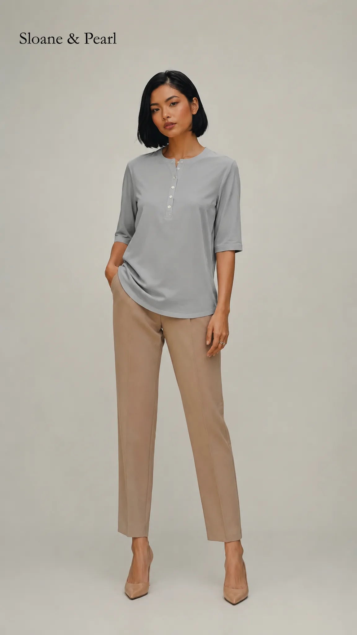 Liana | Cotton Henley Top With Button Detail