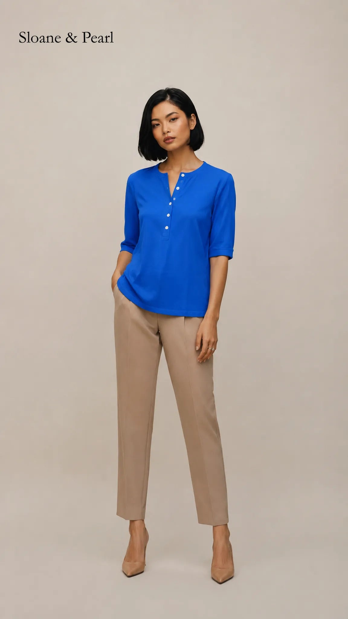 Liana | Cotton Henley Top With Button Detail