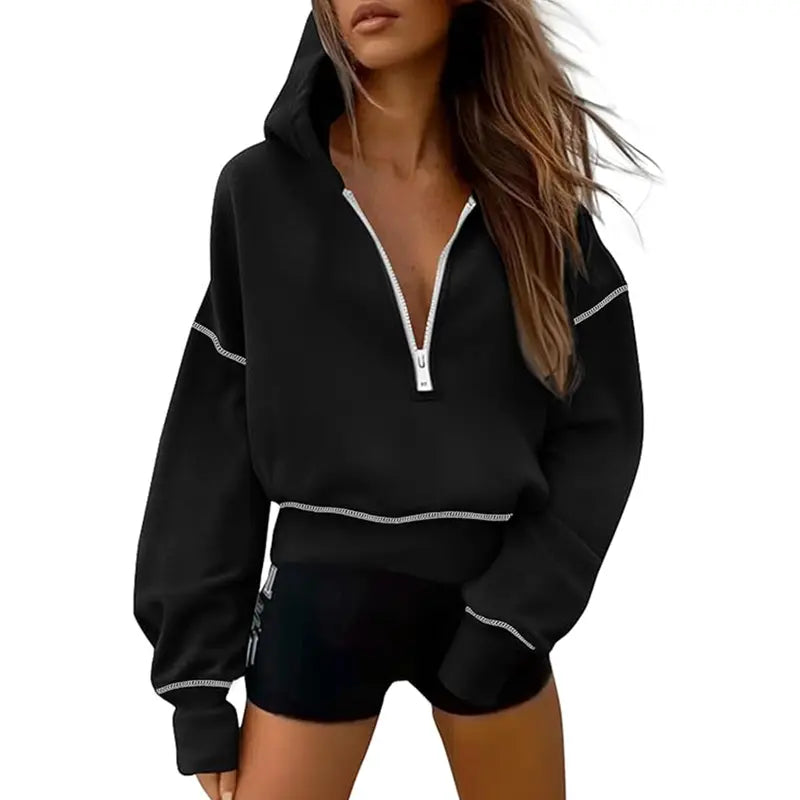 Céleste | Cropped Zip Hoodie with Stitch Detail