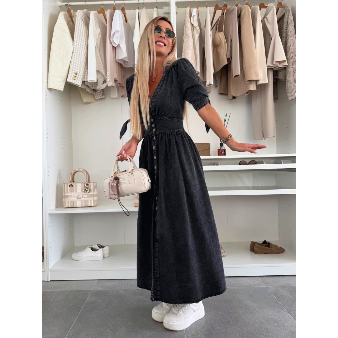 Céleste | V-Neck Denim Midi Dress