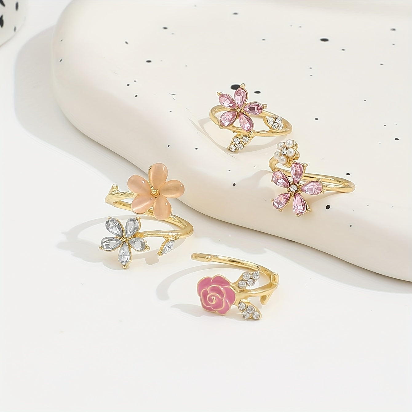 Octavia | Rhinestone Pearl Ring Set