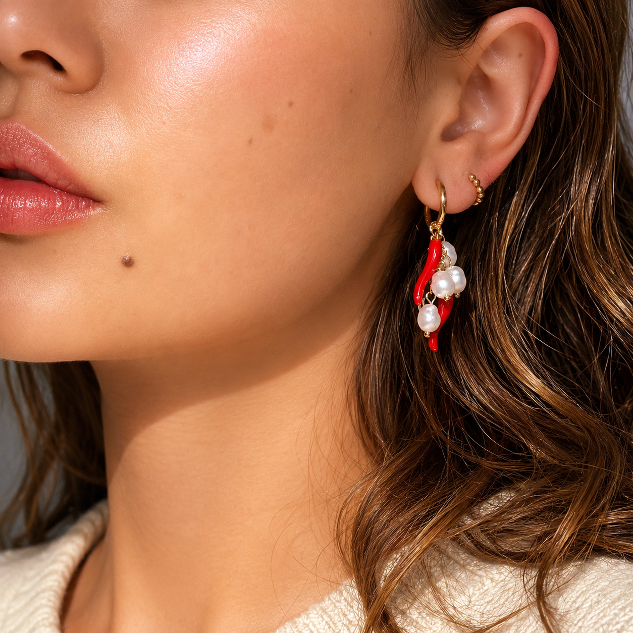 Rozella | Limited Edition Chili-Pearl Hoop Earrings