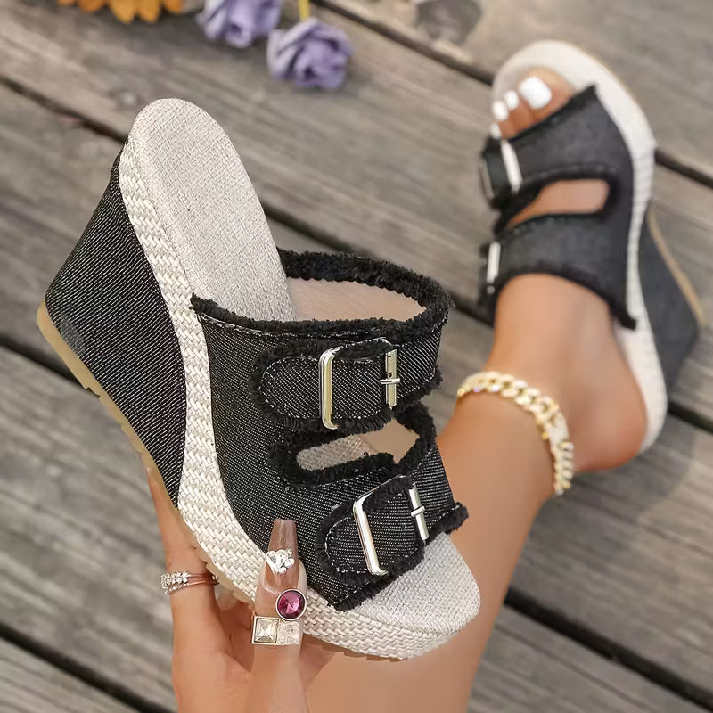 Florinda | Fray-Edge Wedge Sandals