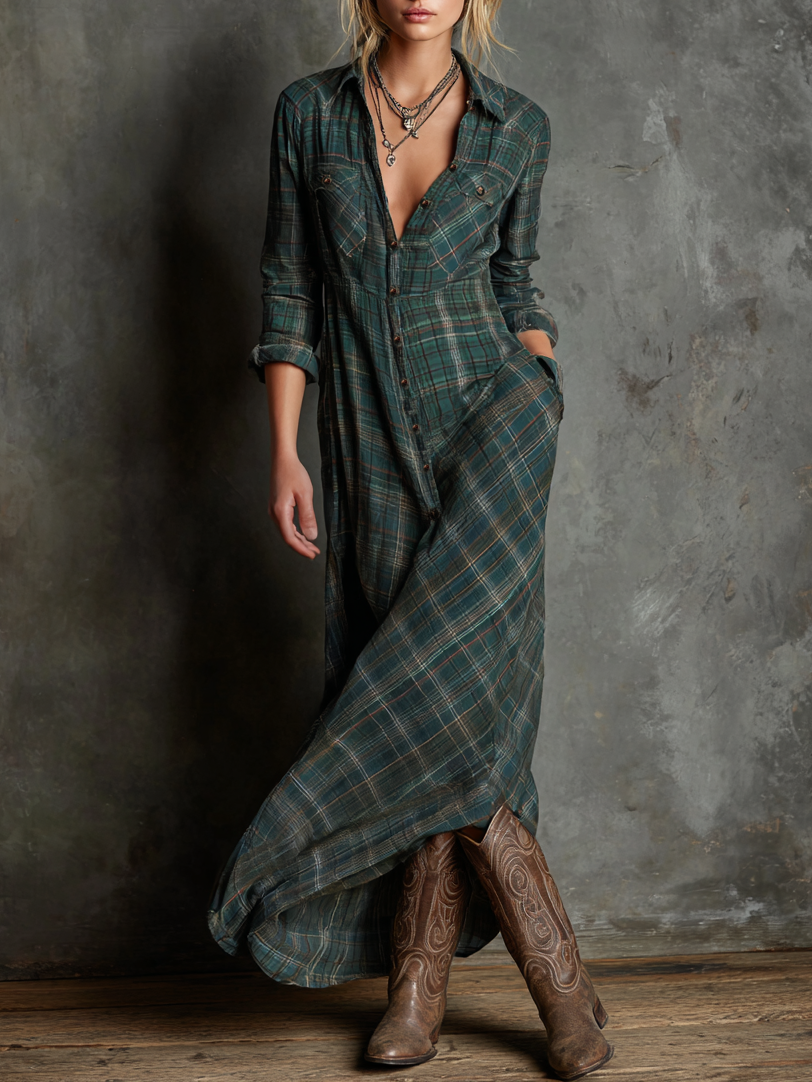 Dela | Green Plaid Maxi Dress