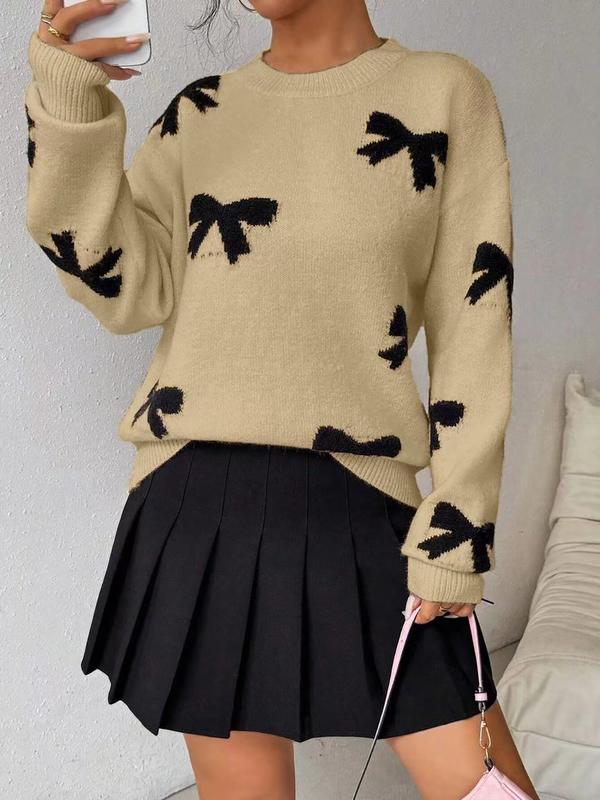 Céleste | Bow Print O-Neck Knit Pullover