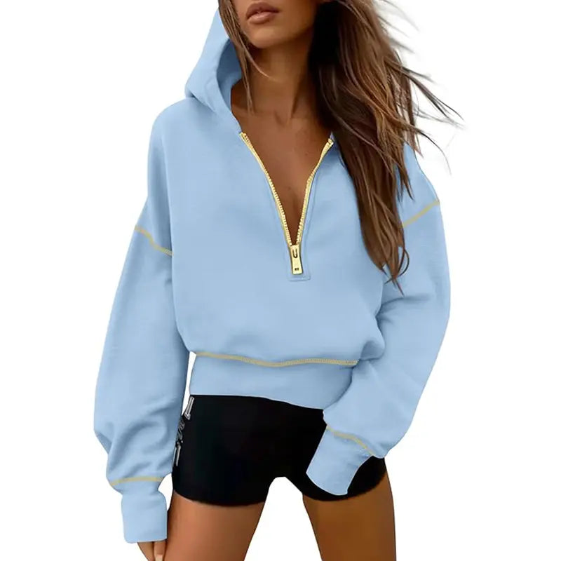 Céleste | Cropped Zip Hoodie with Stitch Detail