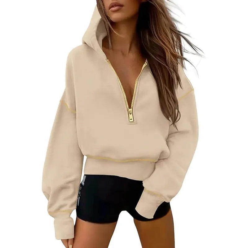 Céleste | Cropped Zip Hoodie with Stitch Detail