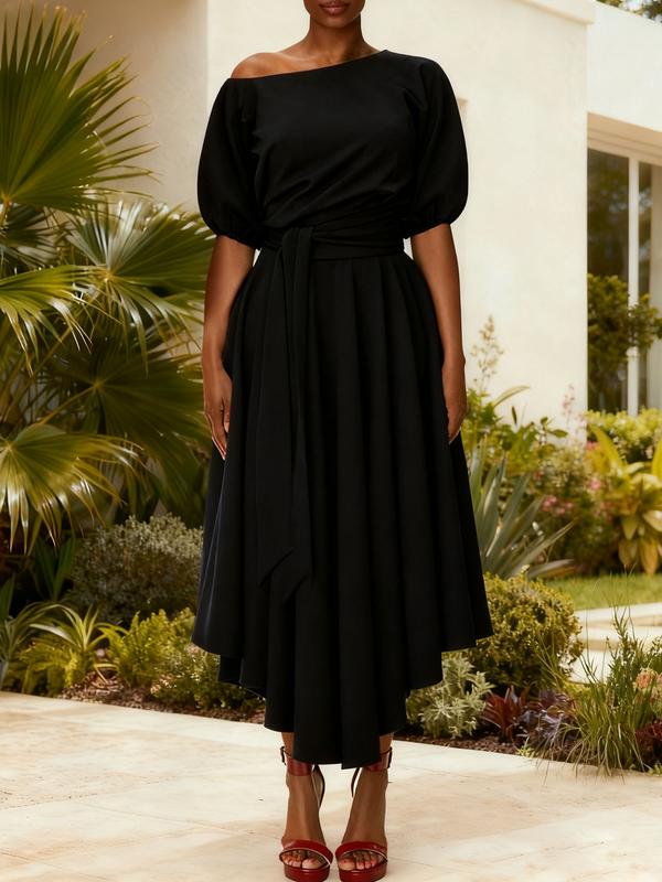 Céleste | Belted Bishop Sleeve A-Line Dress