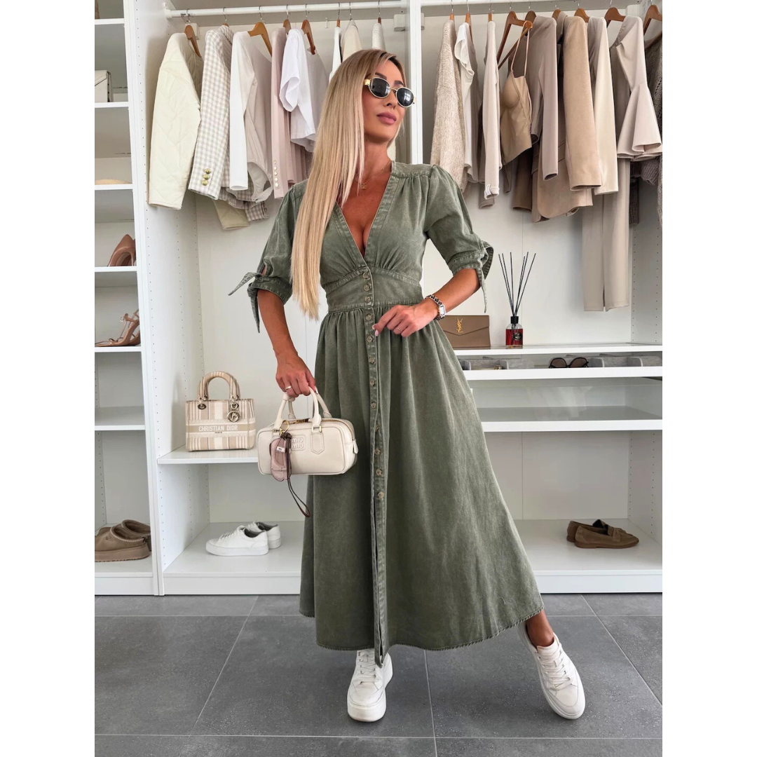 Céleste | V-Neck Denim Midi Dress