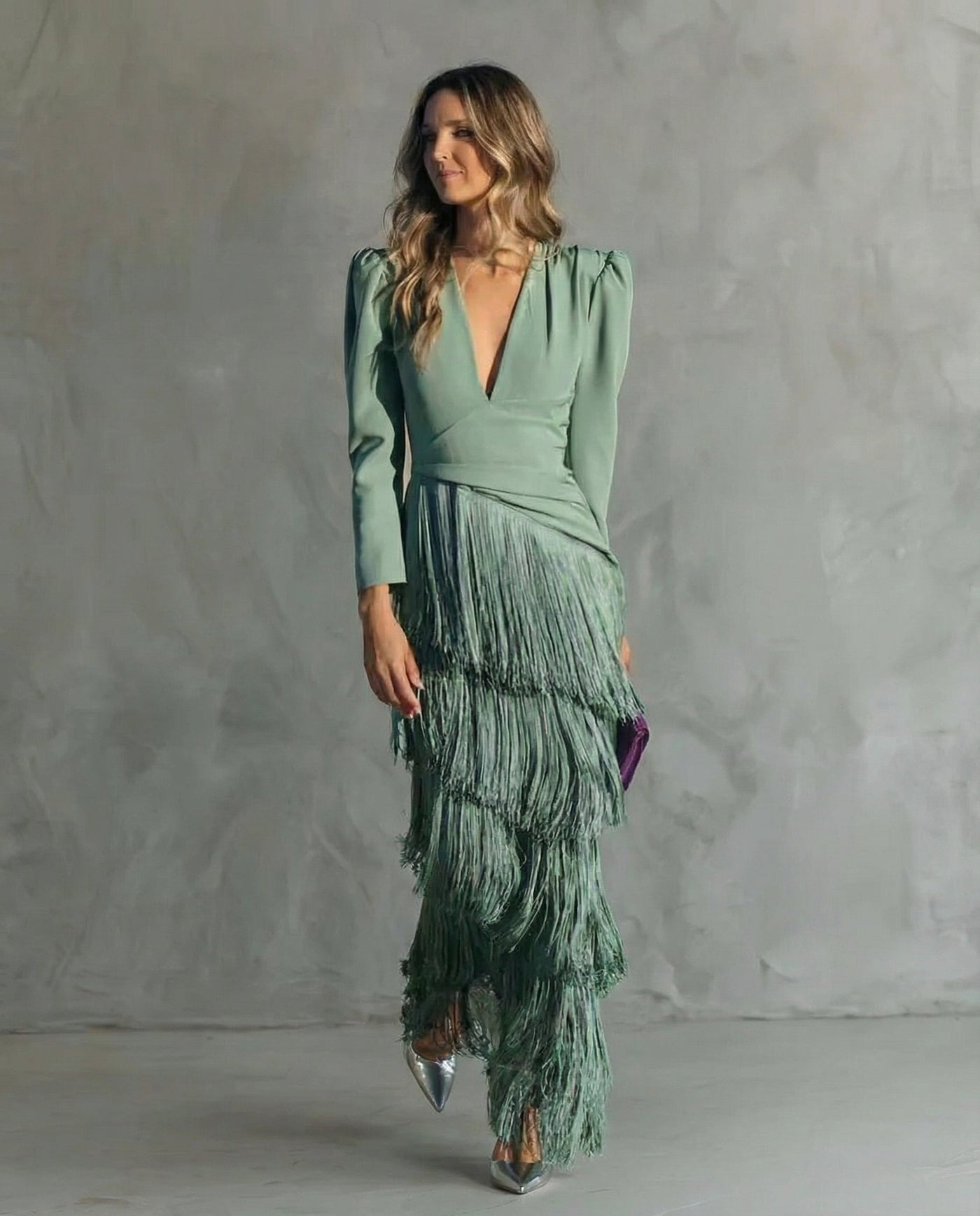 Kristine | Fringe-Sleeve Midi Dress