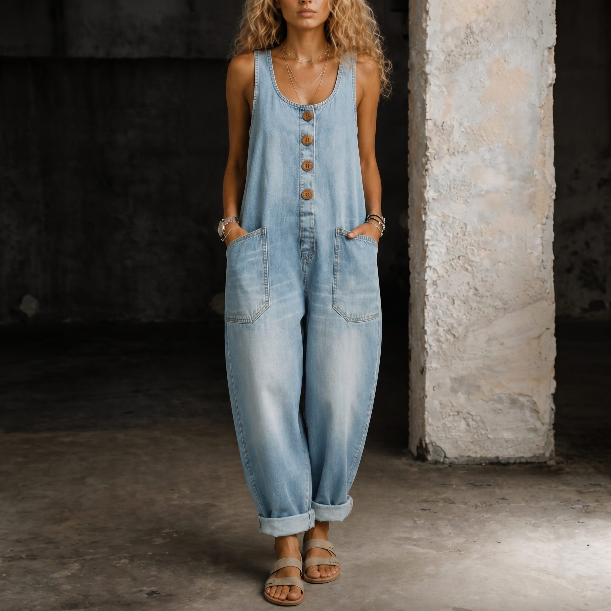Emmie | Relaxed Denim Wide-Leg Jumpsuit