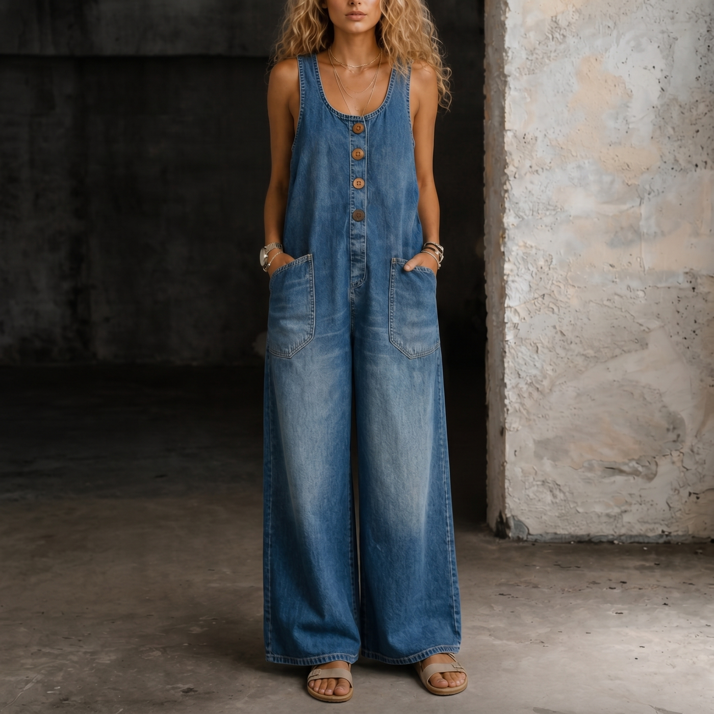 Emmie | Relaxed Denim Wide-Leg Jumpsuit