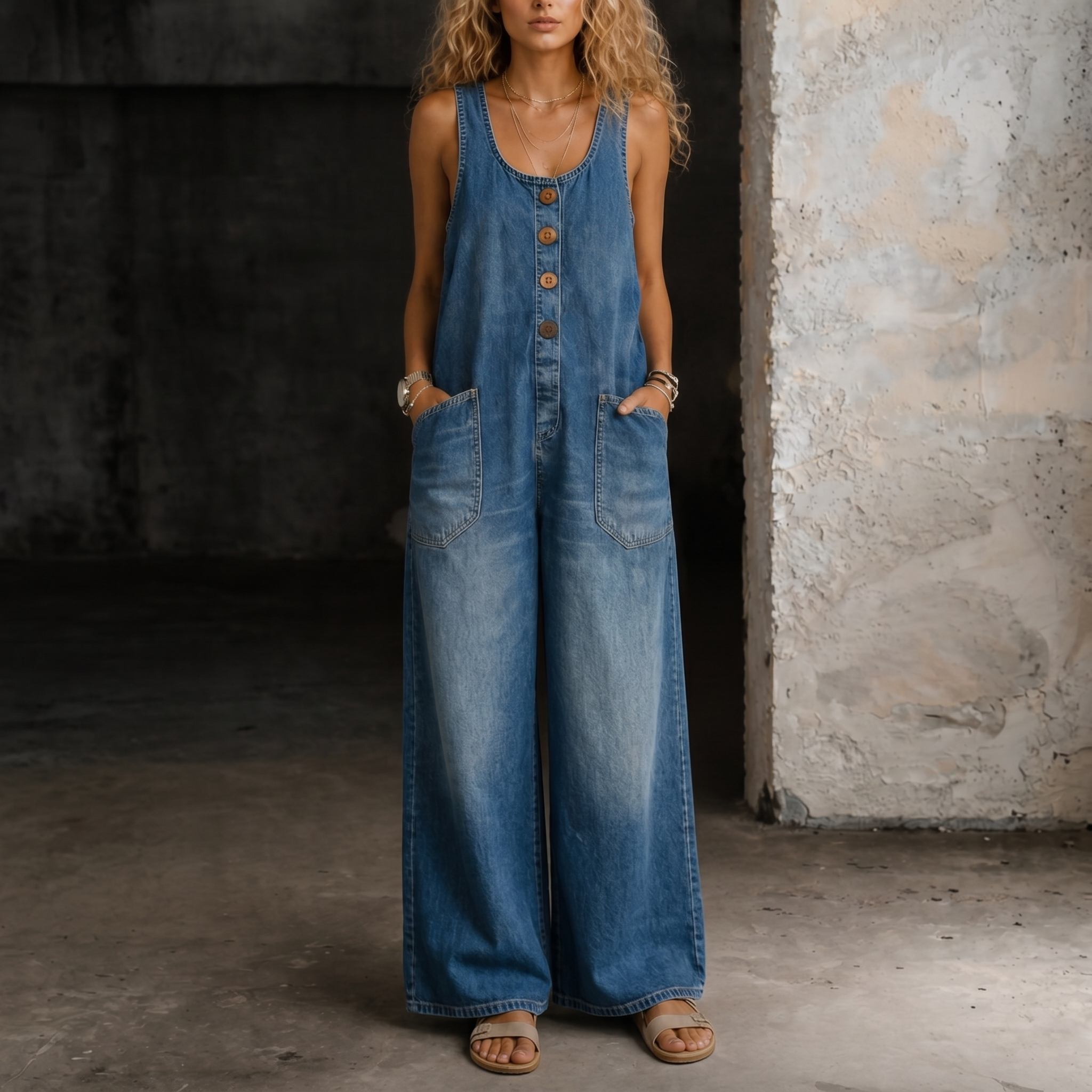Emmie | Relaxed Denim Wide-Leg Jumpsuit