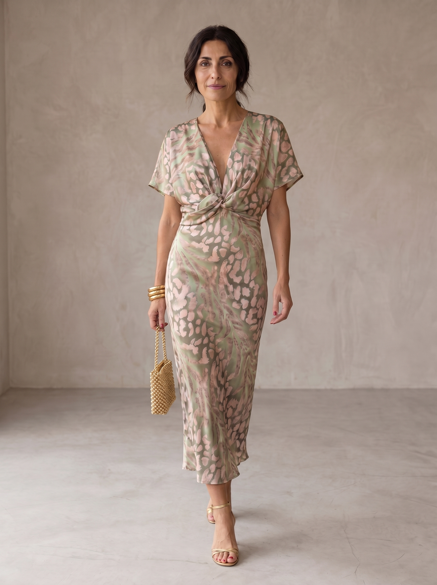 Kristen | Copper Linen-Silk Midi Dress
