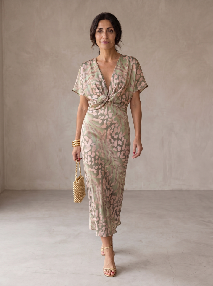 Kristen | Copper Linen-Silk Midi Dress