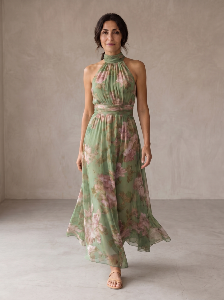 Jaycee | Halter Maxi Dress Watercolor Floral