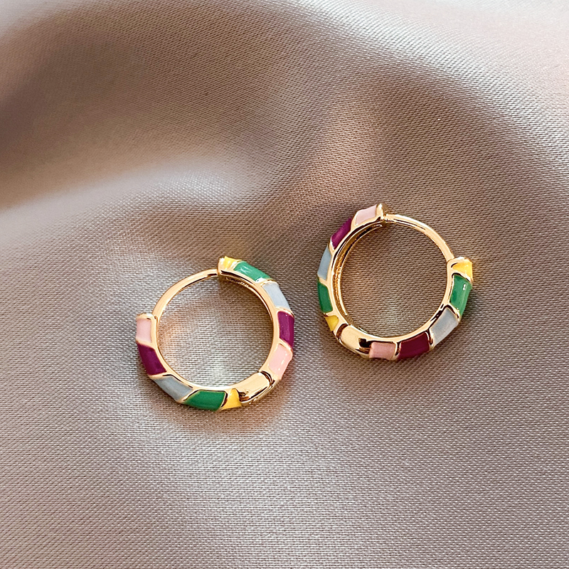 Kara | Gold Multicolor Enamel Hoop Earrings