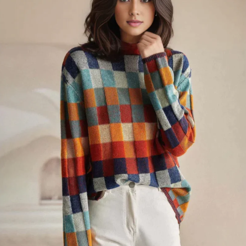 Vivienne | Retro Plaid Cozy Knit Sweater