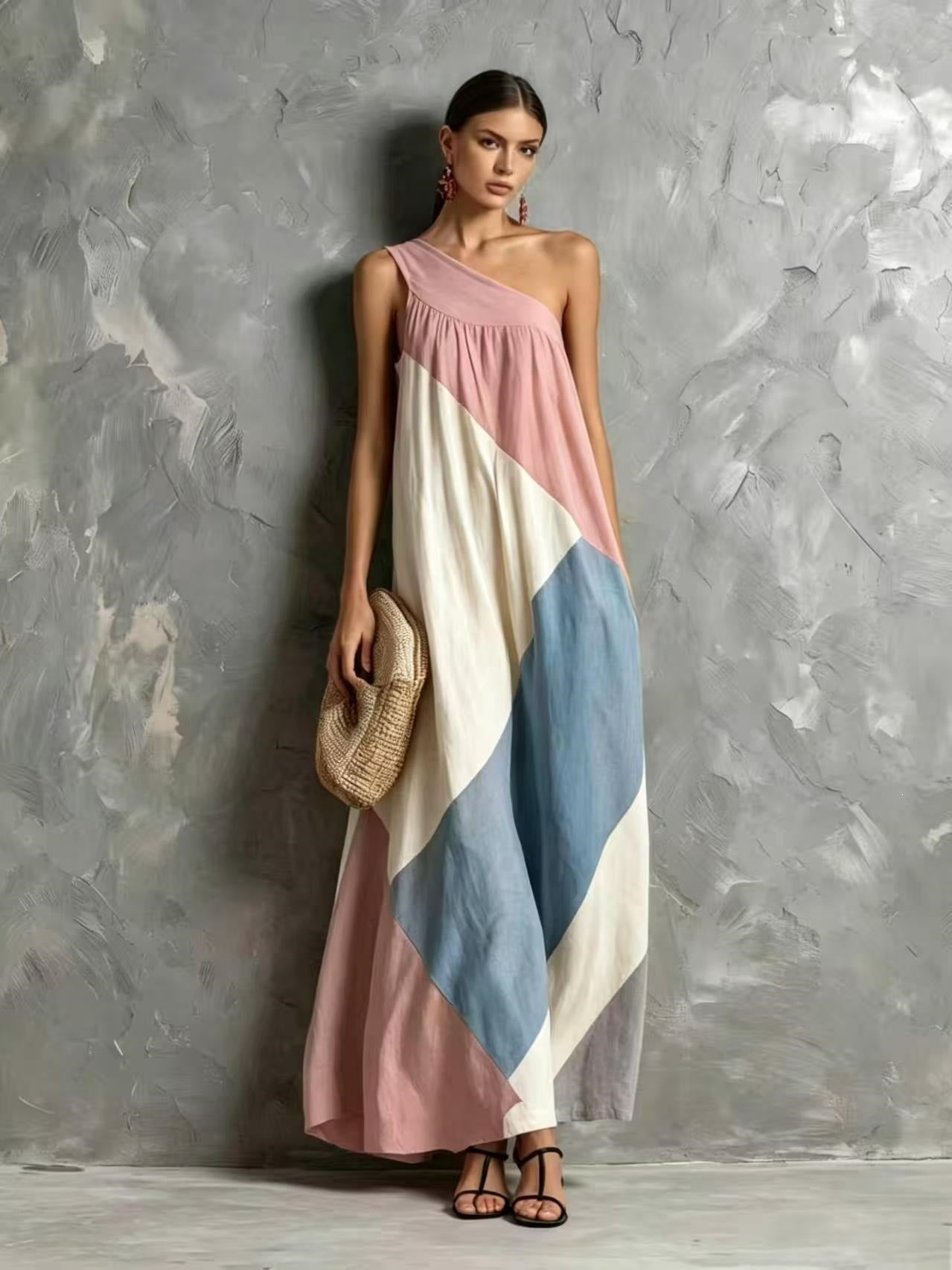 Brooke | One-Shoulder Color Block Maxi Dress