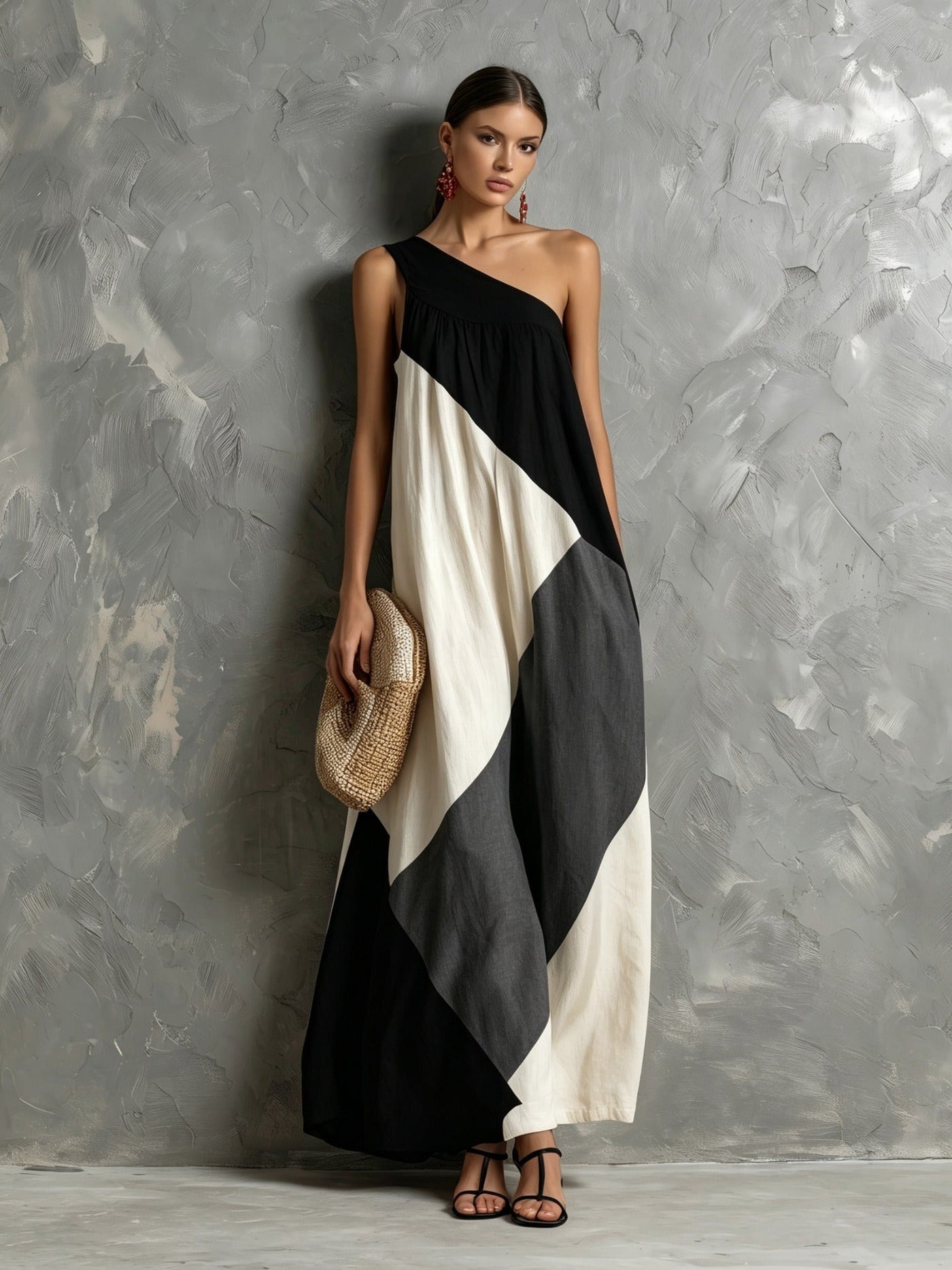 Brooke | One-Shoulder Color Block Maxi Dress