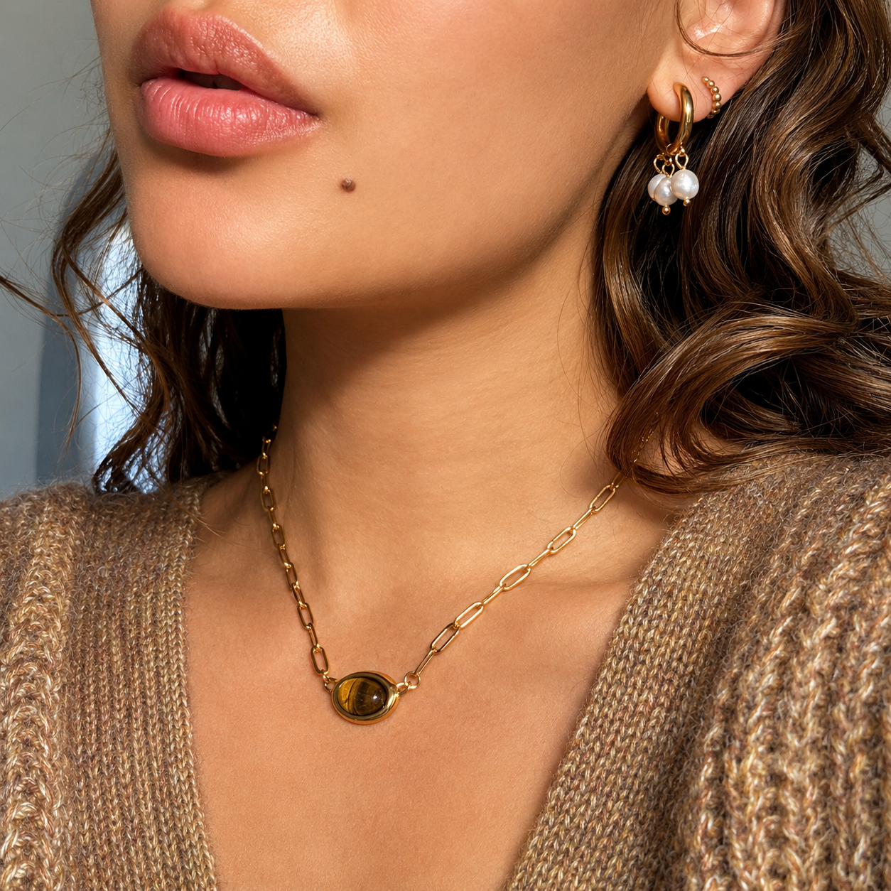 Zelma | Gold-Toned Tiger's Eye Necklace