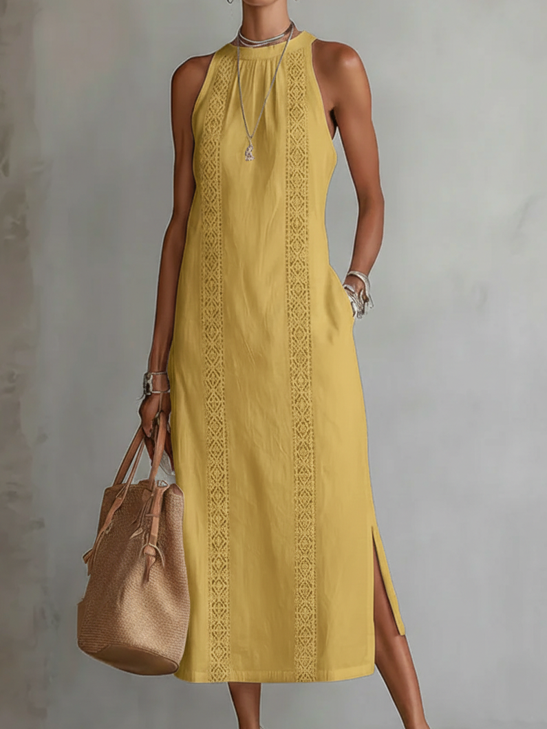 Christine | Relaxed Embroidered Mandarin Midi Dress