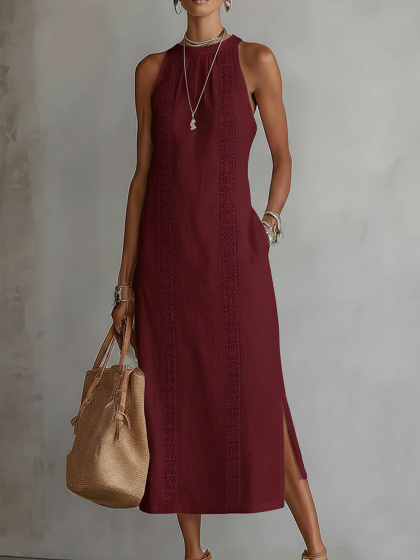 Christine | Relaxed Embroidered Mandarin Midi Dress