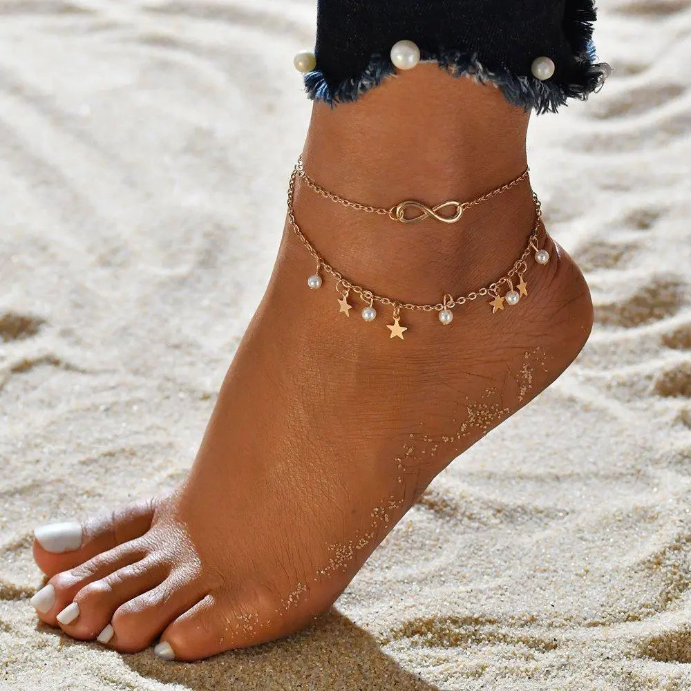 Estela | Infinity Anklet Pearl Star Pendants