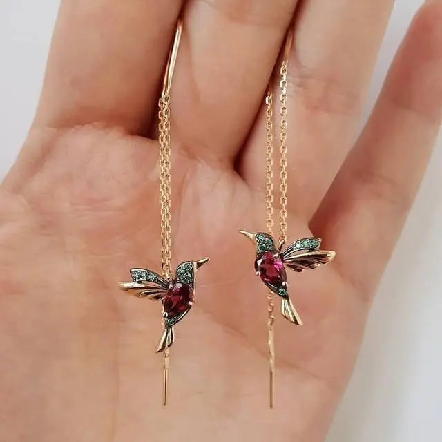 Florence | Gold Hummingbird Crystal Threader Earrings