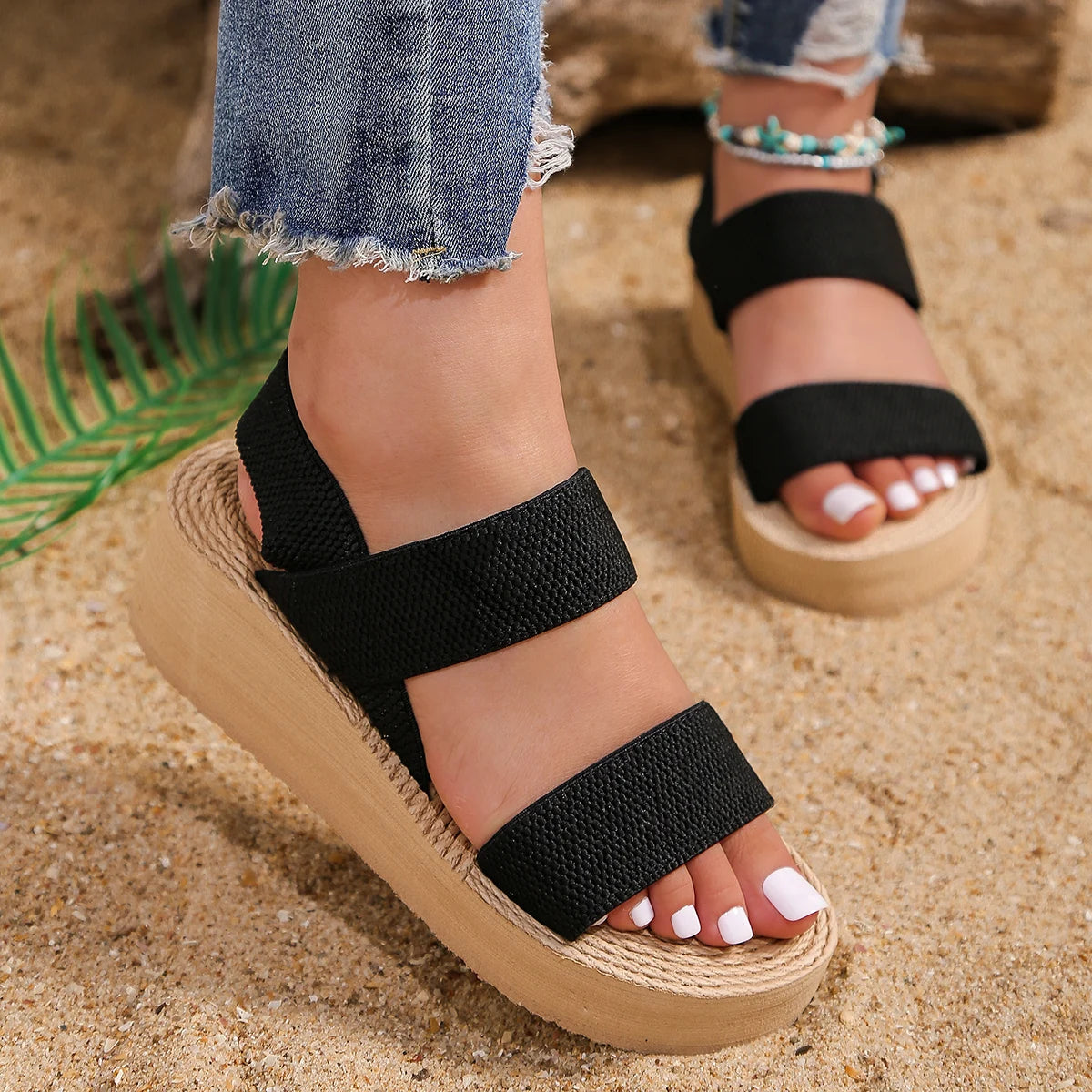 Alejandra | Woven Platform Beach Sandals