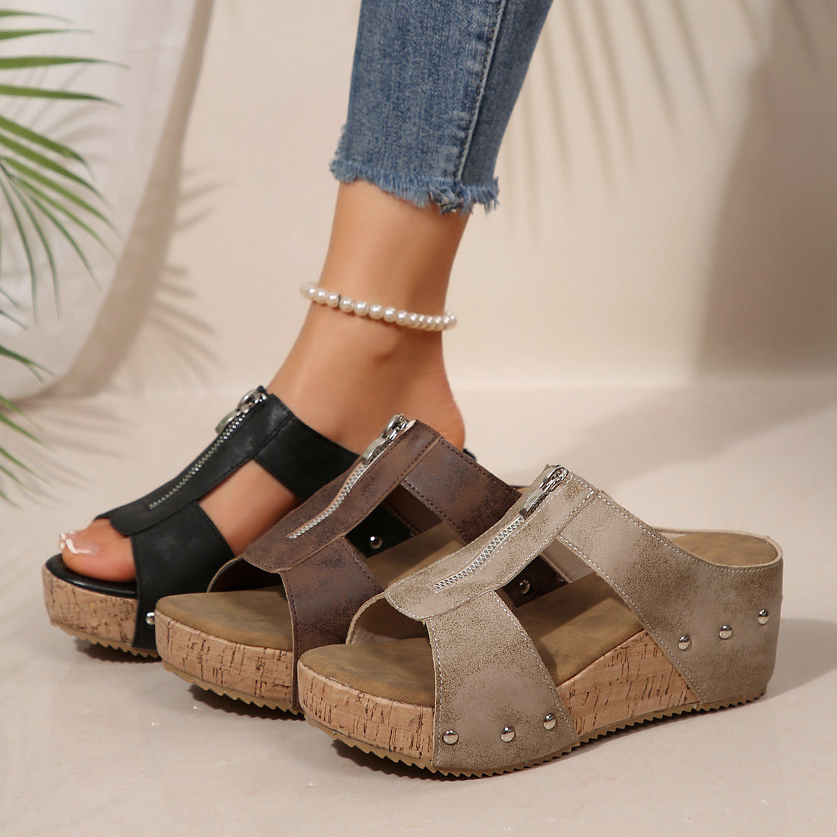 Odessa | Cork Wedge Slide Sandals