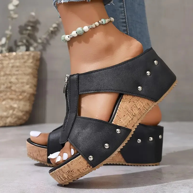 Odessa | Cork Wedge Slide Sandals