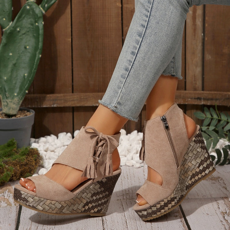 Natalie | Boho Wedge Tassel Sandals