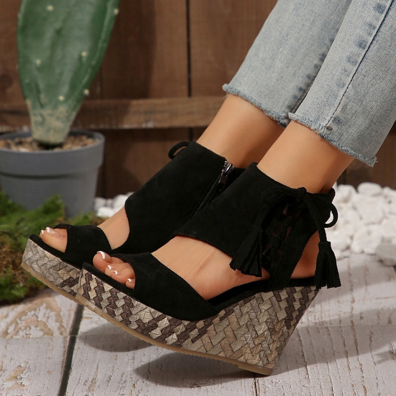 Natalie | Boho Wedge Tassel Sandals