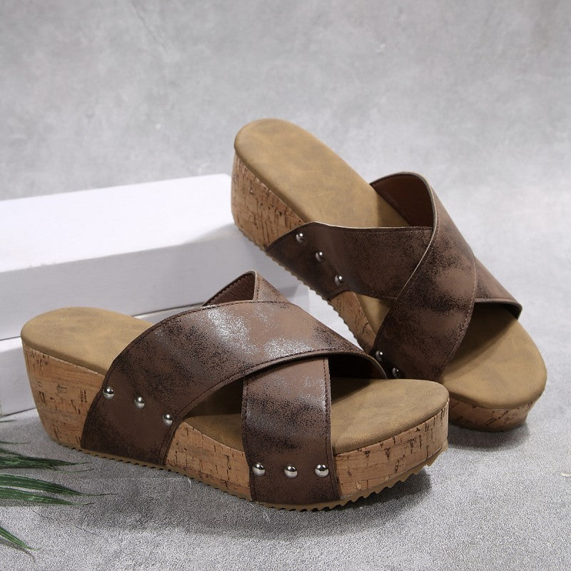 Barbara | Boho Wedge Cross-Strap Sandals