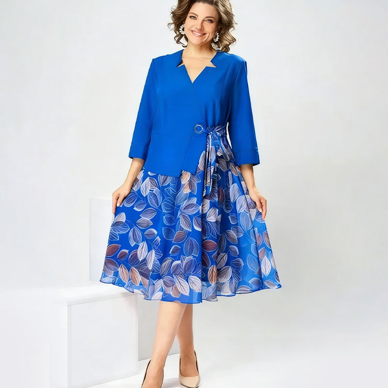 Alethea | Faux Two-Piece Leaf Print Dress