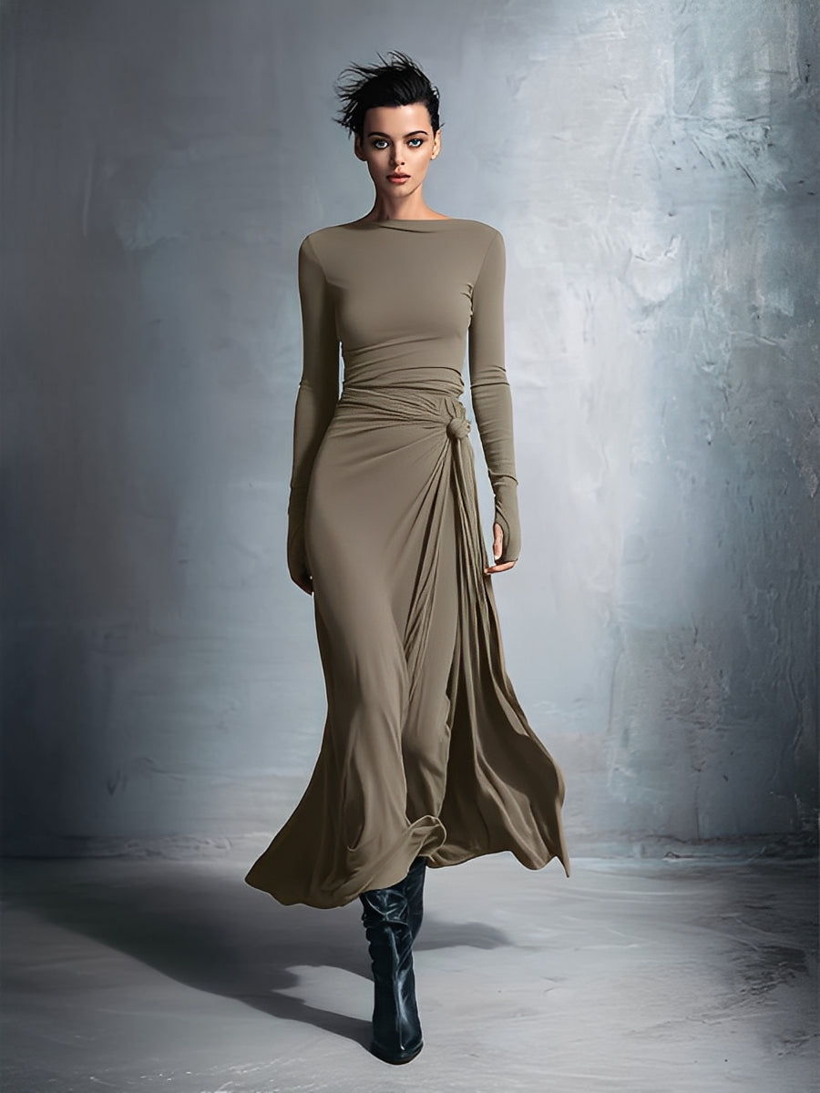 Temperance | Grey Knot-Front Maxi Dress