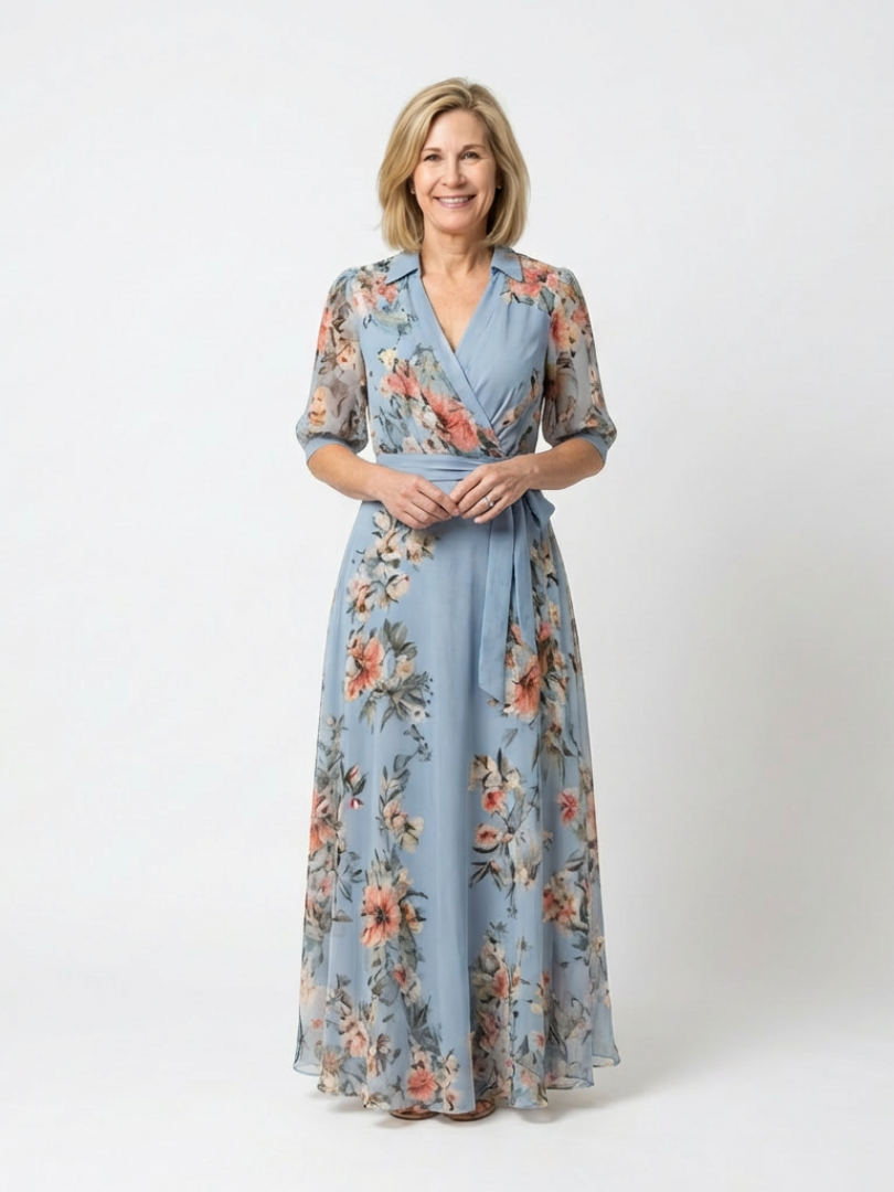 Icelynn | Floral Wrap V-Neck Maxi Dress