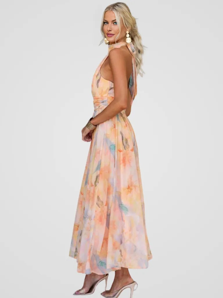 Nilda | Soft Chiffon Halter Midi Dress